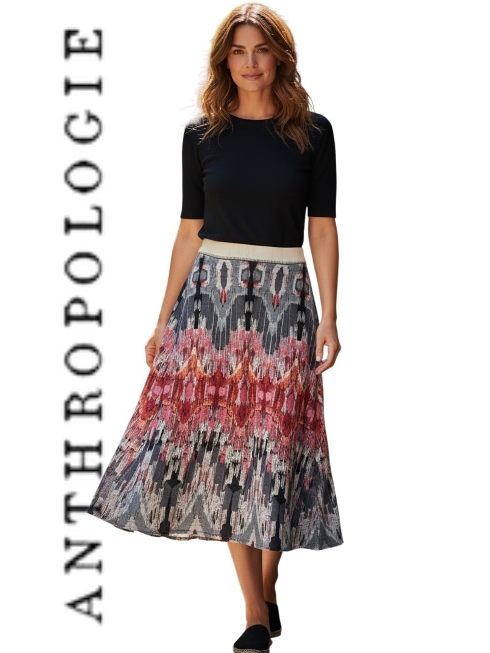 Anthropologie Boho Fabric ikat skirt Vanessa Virginia brand wide waistband M